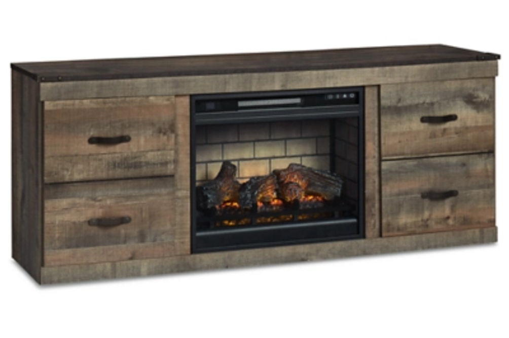Signature Design by Ashley Trinell TV Stand with Electric Fireplace-Brown