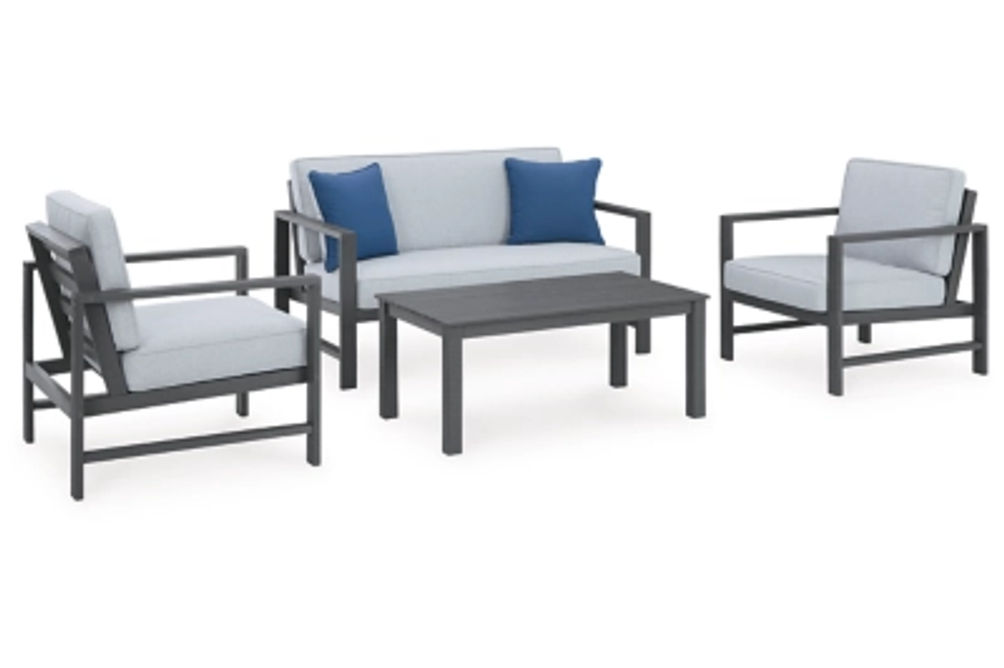 Signature Design by Ashley Fynnegan Outdoor Loveseat, 2 Lounge Chairs and Coff