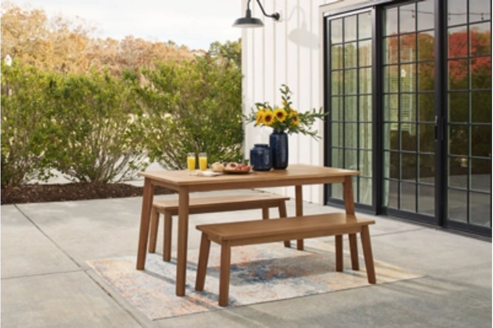 Signature Design by Ashley Janiyah Outdoor Dining Table with 2 Benches-Light B