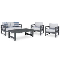 Signature Design by Ashley Amora Outdoor Loveseat, 2 Lounge Chairs and Coffee