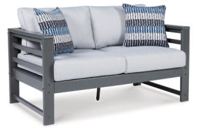 Signature Design by Ashley Amora Outdoor Loveseat, 2 Lounge Chairs and Coffee