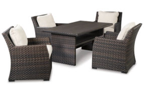 Signature Design by Ashley Easy Isle Outdoor Dining Table and 4 Chairs-Dark Br