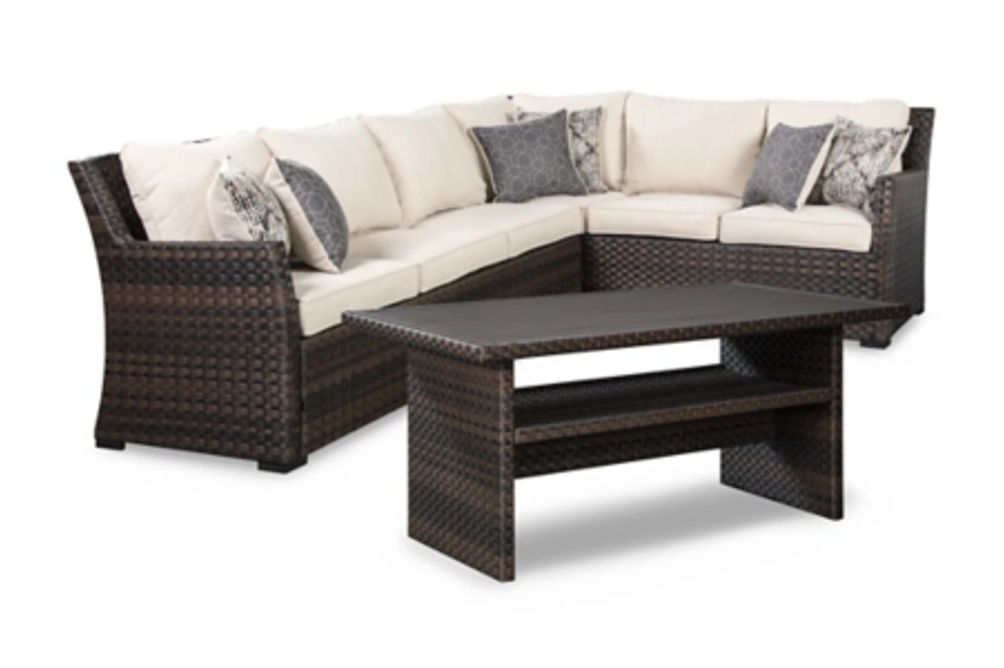 Signature Design by Ashley Easy Isle 3-Piece Outdoor Sofa Sectional with Table