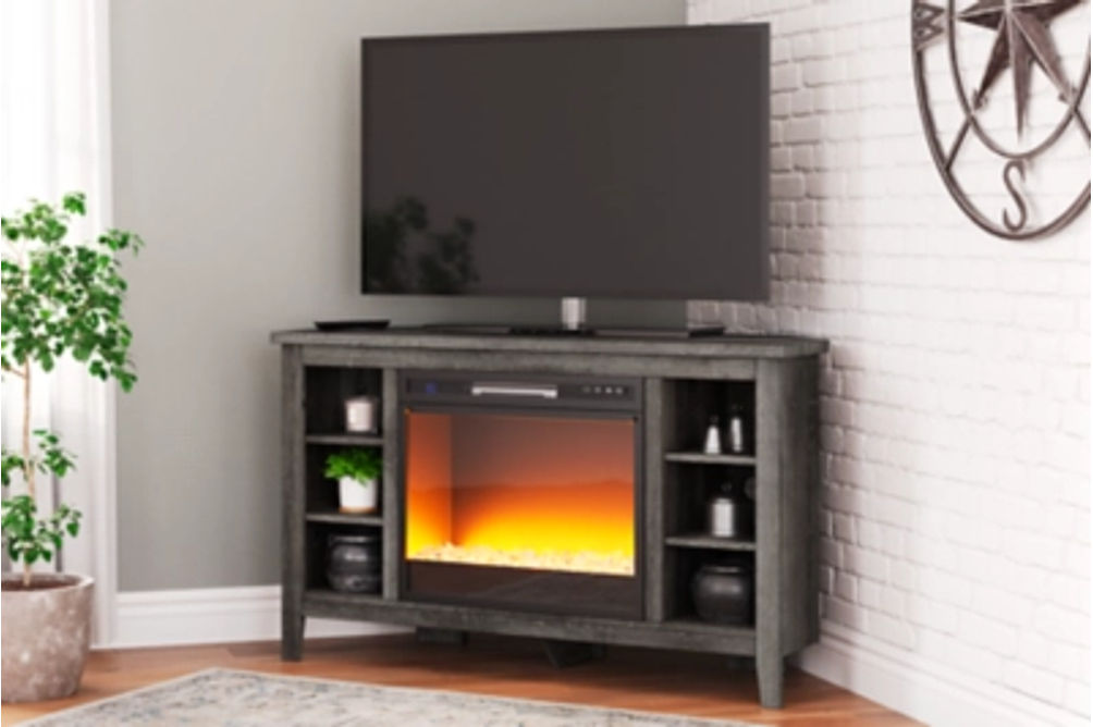 Signature Design by Ashley Arlenbry Corner TV Stand with Electric Fireplace-Gr