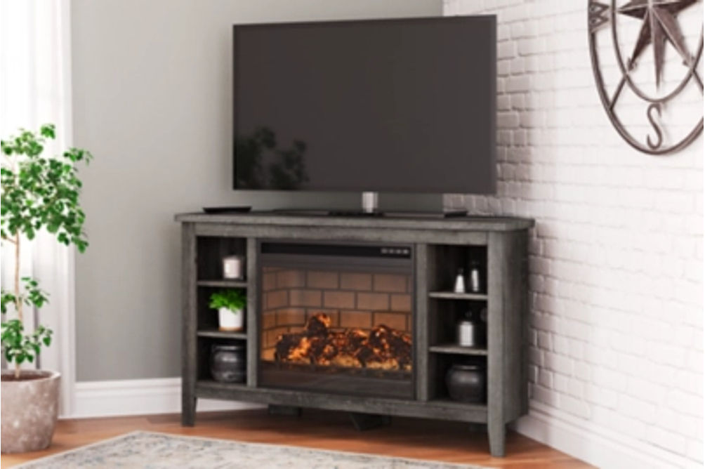 Signature Design by Ashley Arlenbry Corner TV Stand with Electric Fireplace-Gr