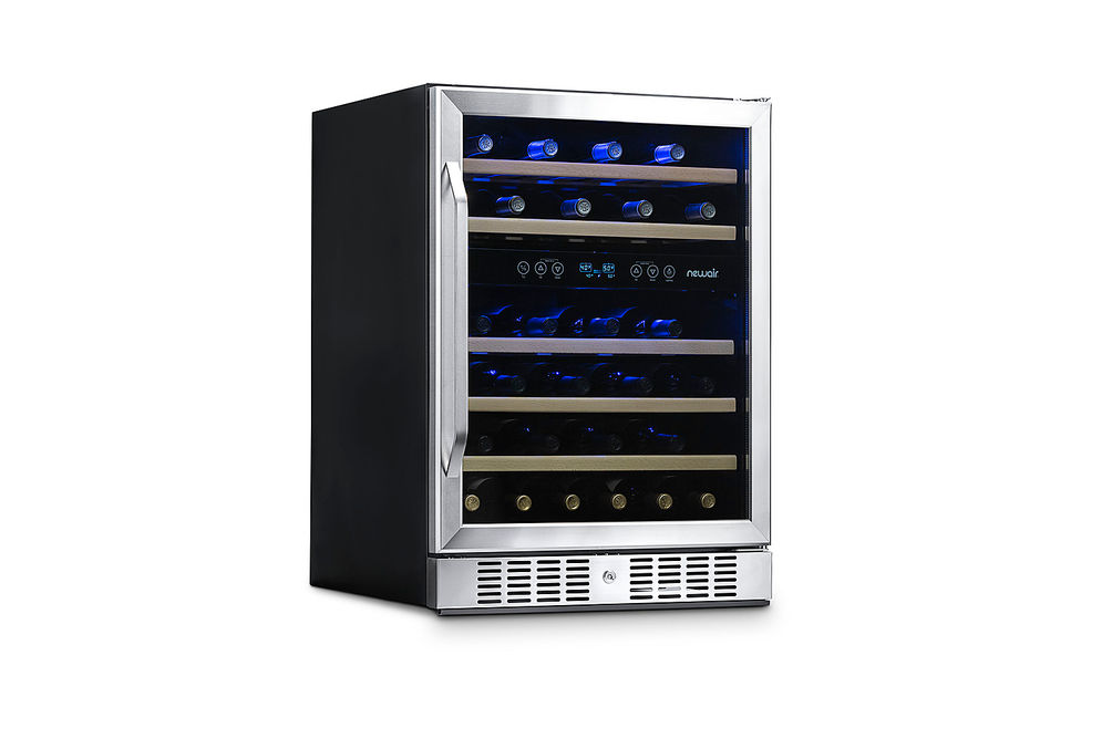 NewAir - 24 Built-in 46 Bottle Dual Zone Compressor Wine Cooler with Beech Wood Shelves - Stainles