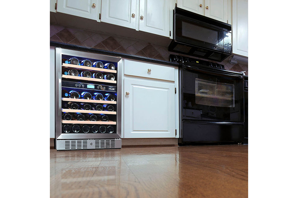 NewAir - 24 Built-in 46 Bottle Dual Zone Compressor Wine Cooler with Beech Wood Shelves - Stainles