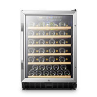 Lanbo - 24 Inch 51 Bottle Stainless Steel Single Zone Wine Fridge with Beech Wood Shelves and Doubl