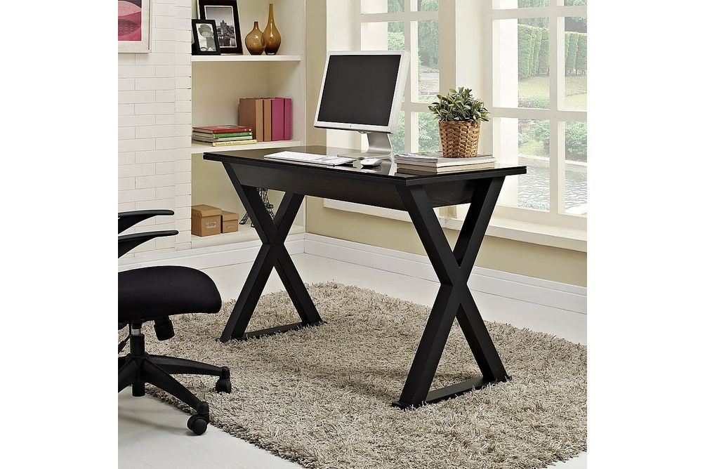 Walker Edison - Glass and Wood Computer Desk - Black