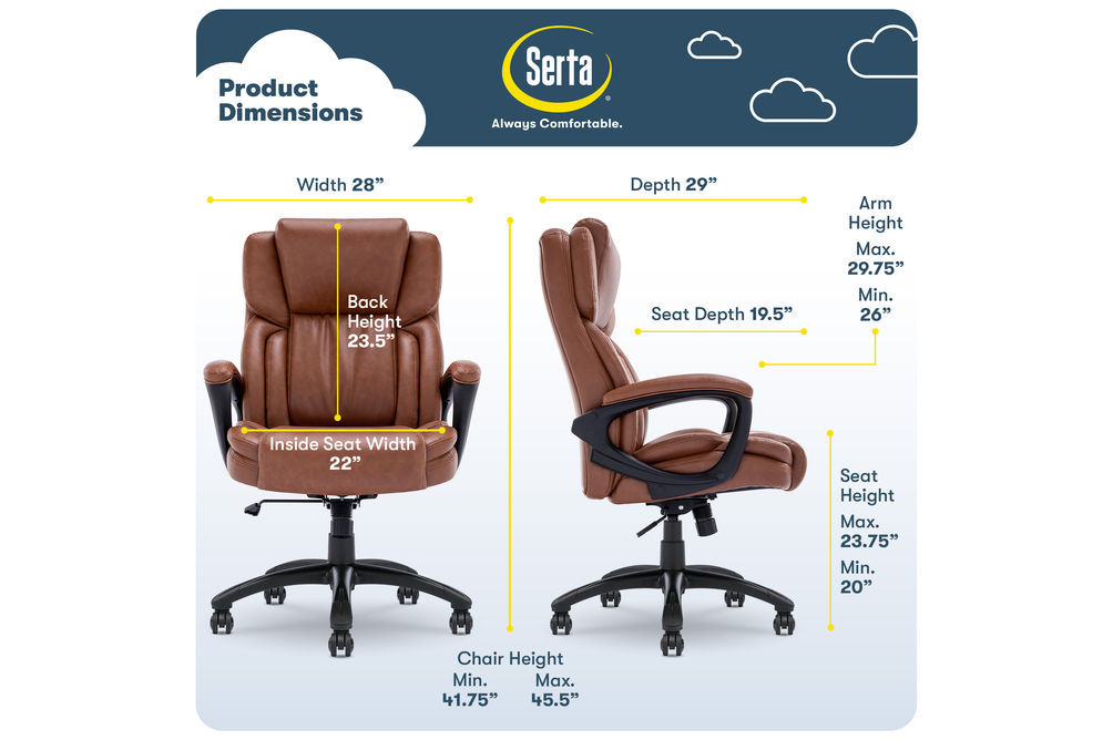 Serta - Garret Bonded Leather Executive Office Chair with Premium Cushioning - Cognac