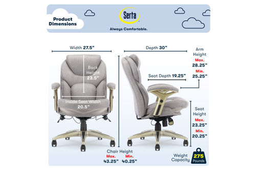 Serta - Upholstered Back in Motion Health & Wellness Manager Office Chair - Fabric - Light Gray