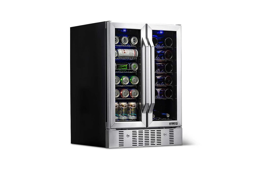 NewAir - 18-Bottle Wine and 60-Can Dual Zone Beverage Cooler - Stainless Steel