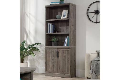 Sauder - Aspen Post 5-Shelf Library Bookcase w/ Doors - Pebble Pine