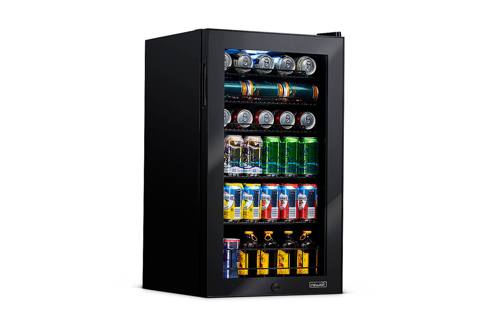 NewAir - 126-Can Beverage Cooler with Glass Door, Adjustable Shelves, 7 Temperature Settings and Lo