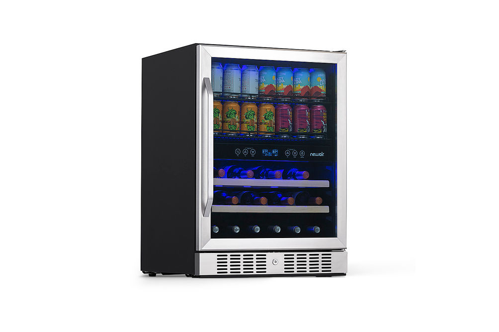 NewAir - 20 Bottle and 70 Can Dual Zone Wine and Beverage Fridge with SplitShelf and Smooth Rollin