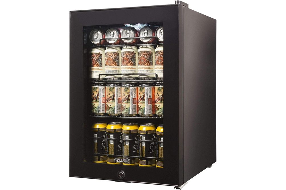 NewAir - 90-Can Freestanding Beverage Fridge, Compact with Adjustable Shelves and Lock - Black