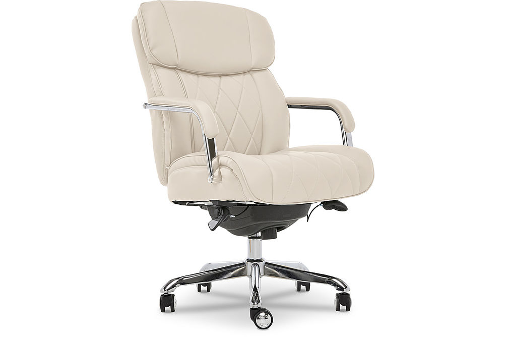 La-Z-Boy - Comfort and Beauty Sutherland Diamond-Quilted Bonded Leather Office Chair - Light Ivory