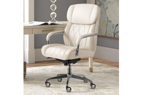 La-Z-Boy - Comfort and Beauty Sutherland Diamond-Quilted Bonded Leather Office Chair - Light Ivory