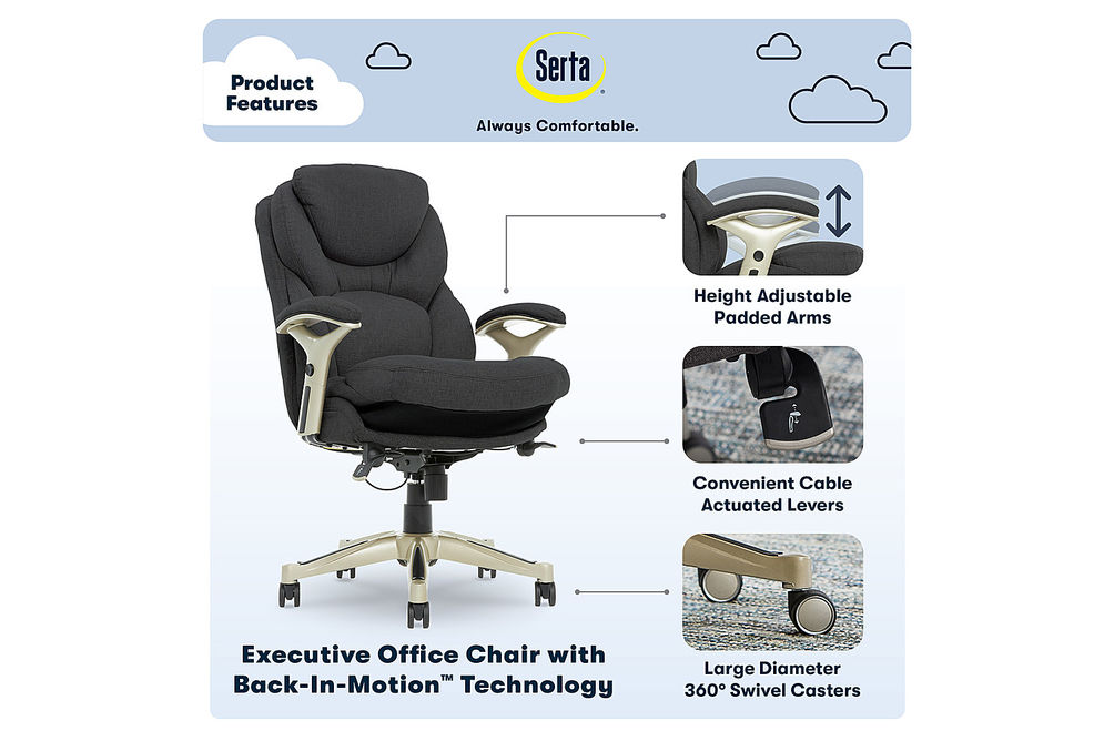Serta - Upholstered Back in Motion Health & Wellness Manager Office Chair - Fabric - Dark Gray