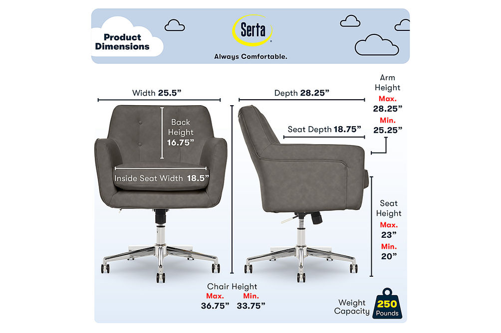 Serta - Ashland Bonded Leather & Memory Foam Home Office Chair - Gray