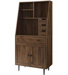 Walker Edison - 4 Drawer Cabinet Storage Computer Desk with Hutch - Dark Walnut