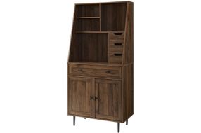 Walker Edison - 4 Drawer Cabinet Storage Computer Desk with Hutch - Dark Walnut