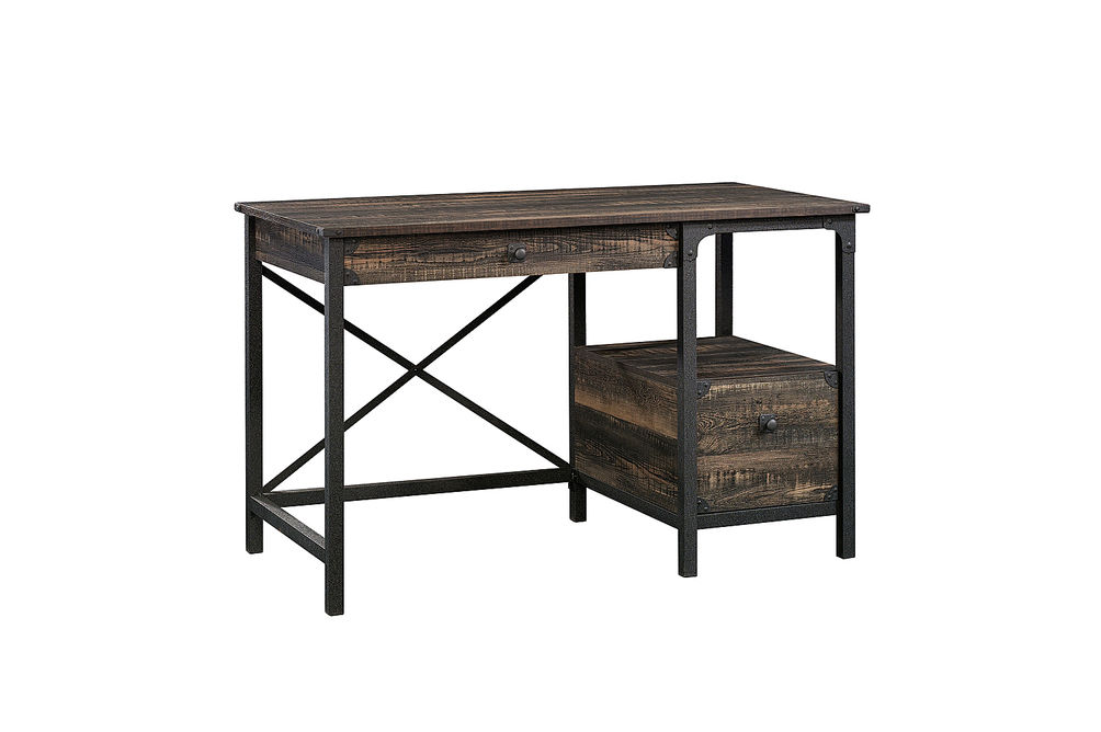 Sauder - Steel River Collection Rustic 2-Drawer Workstation - Carbon Oak