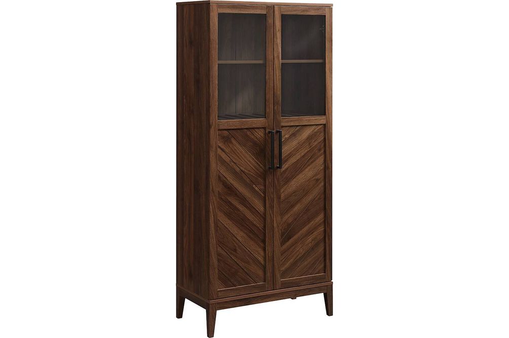 Walker Edison - Storage Armoire Bookcase Cabinet - Dark Walnut