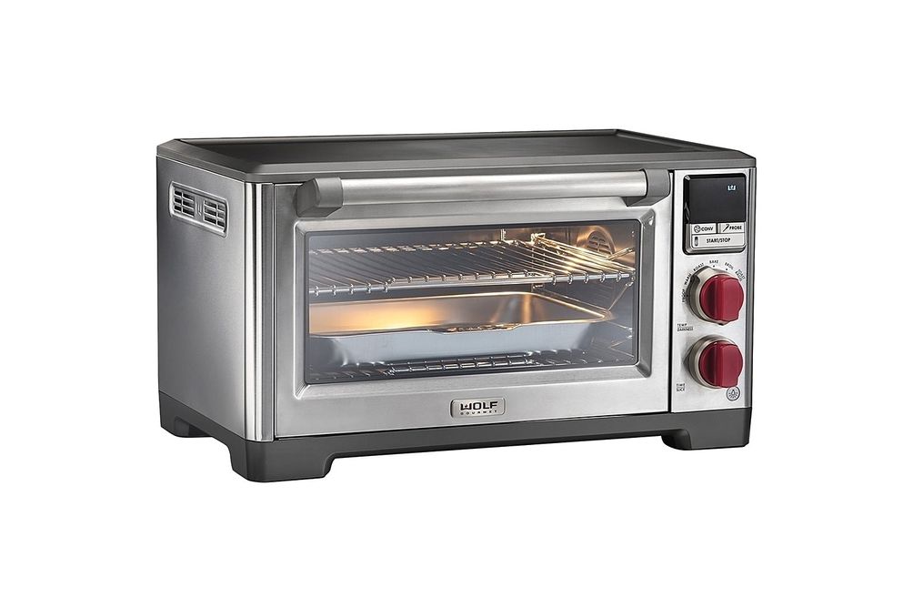 Horno Eléctrico Wolf Gourmet de Acero Inoxidable y picaporte rojo