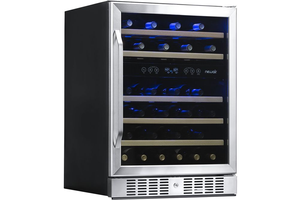 NewAir - 46-Bottle Dual Zone Built-in Wine Fridge with Quiet Operation with Beech Wood Shelves and