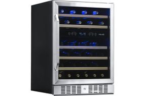 NewAir - 46-Bottle Dual Zone Built-in Wine Fridge with Quiet Operation with Beech Wood Shelves and