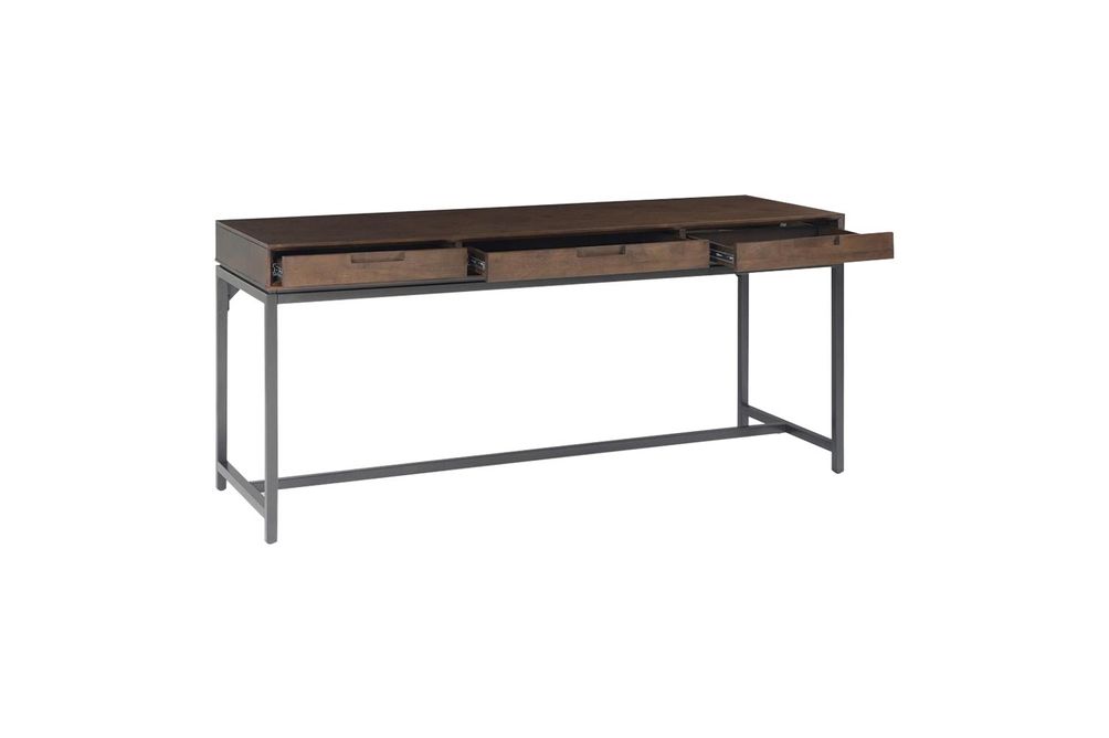 Simpli Home - Banting Rectangular Mid-Century Modern Industrial Solid Rubberwood 3-Drawer Table - W