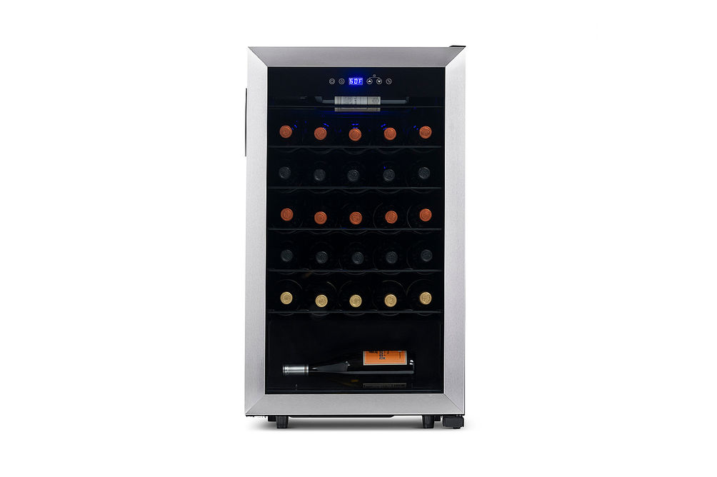 NewAir - Freestanding 33 Bottle Compressor Wine Fridge, Adjustable Racks , Exterior Digital Thermos