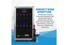 Refrigerador para Vino Newair con dos zonas de acero inoxicable