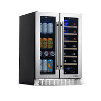 NewAir - 18-Bottle or 58-Can French Door Dual Zone Wine Refrigerator with SplitShelf and Beech Wood