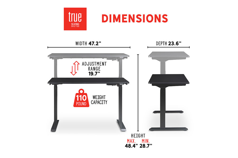 True Seating - Ergo Electric Height Adjustable Standing Desk - Black