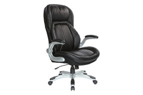 Office Star Products - Bonded Leather Executive Chair with Padded Flip Arms and Silver Base - Black