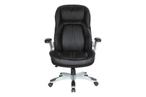 Office Star Products - Bonded Leather Executive Chair with Padded Flip Arms and Silver Base - Black