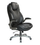 Office Star Products - Executive High Back Chair with Bonded Leather and Flip Arms - Black