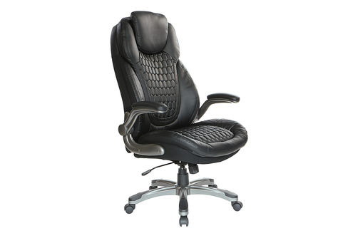 Office Star Products - Executive High Back Chair with Bonded Leather and Flip Arms - Black