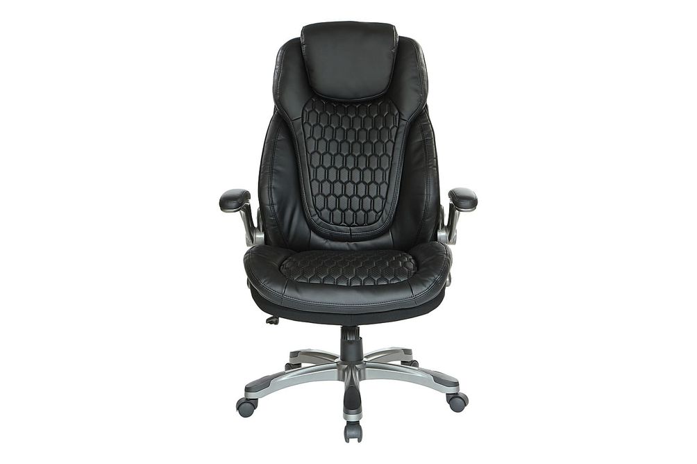 Office Star Products - Executive High Back Chair with Bonded Leather and Flip Arms - Black