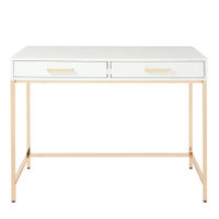 OSP Home Furnishings - Alios Desk with White Gloss Finish and Rose Gold Chrome Plated Base - White/