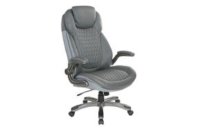 Office Star Products - Executive High Back Chair with Bonded Leather and Flip Arms - Grey