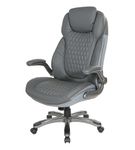 Office Star Products - Executive High Back Chair with Bonded Leather and Flip Arms - Grey