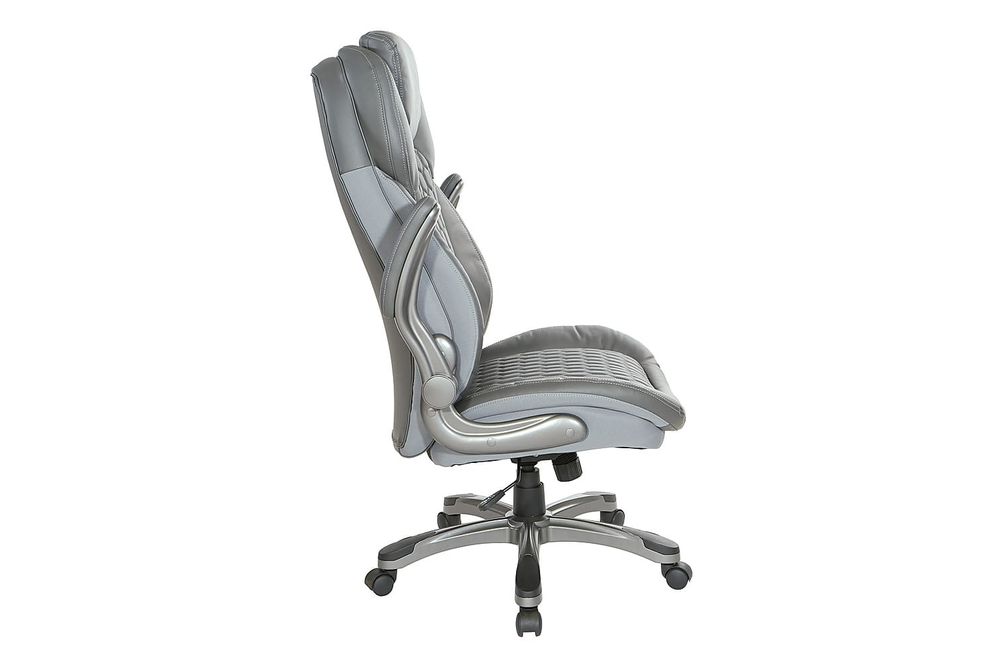 Office Star Products - Executive High Back Chair with Bonded Leather and Flip Arms - Grey