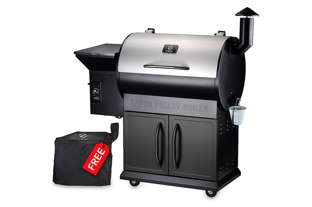 Z GRILLS - 700E Wood Pellet Grill and Smoker with Cabinet Storage - Stainless Steel