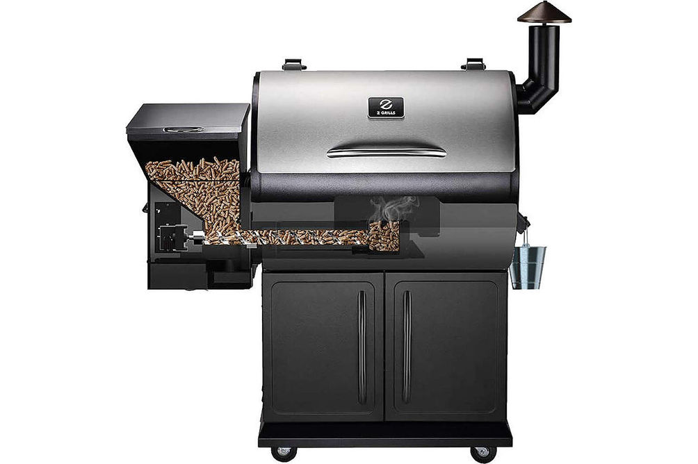 Z GRILLS - 700E Wood Pellet Grill and Smoker with Cabinet Storage - Stainless Steel