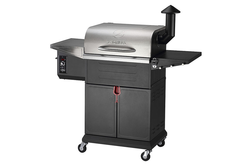 Z GRILLS - 600E Wood Pellet Grill and Smoker with Cabinet Storage - Stainless Steel