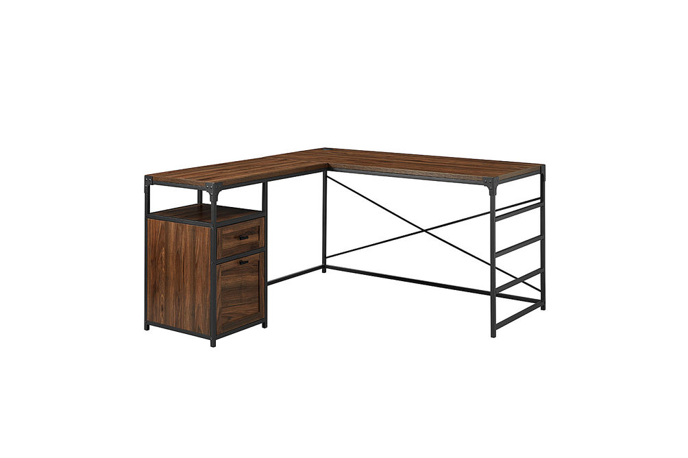 Walker Edison - 59 Urban Industrial 2 Drawer L Shaped Desk - Dark walnut