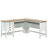 Sauder - Cottage Road L with Oak Finish Top Desk - Soft White